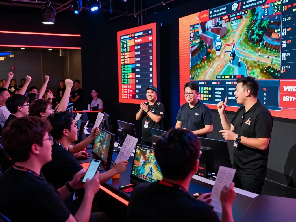 MK8 esports betting event with cheering crowd and live commentators