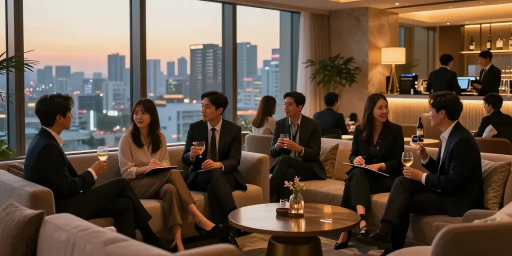 강남타이밍에서 전문적이고 세련된 네트워킹 장면