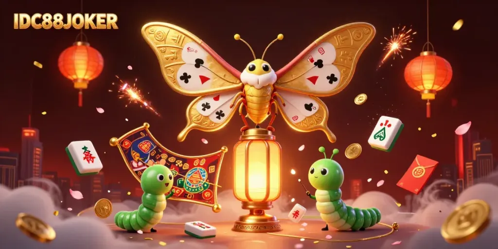 Play exciting games with IDC88JOKER featuring a vibrant casino illustration filled with enchanting elements.