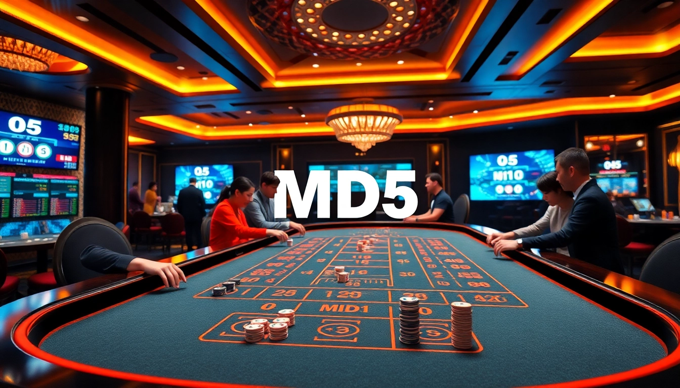 Tài xỉu md5 gaming table with players enjoying an exciting gambling experience, displaying transparency in gameplay.