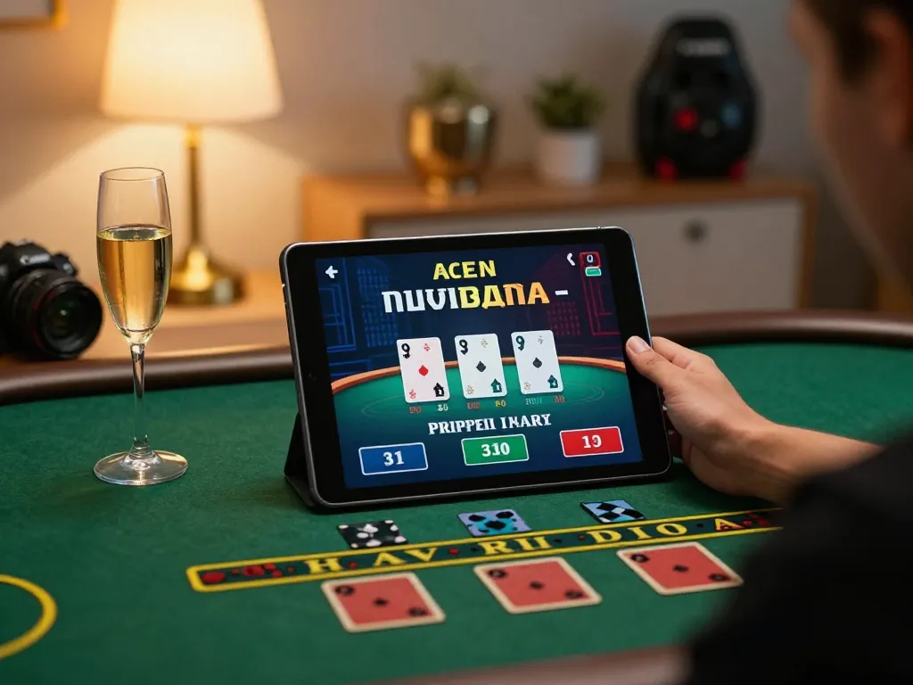F8bet player enjoying live dealer games on a tablet with an elegant home setup