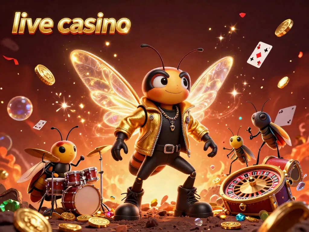 Experience the excitement of a live casino with colorful characters and festive elements.