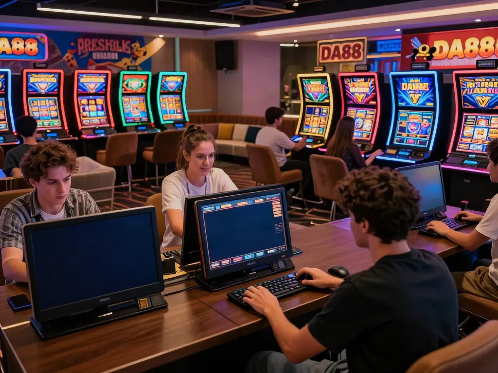 Exciting DA88 online gaming scene with players enjoying vibrant slot games.