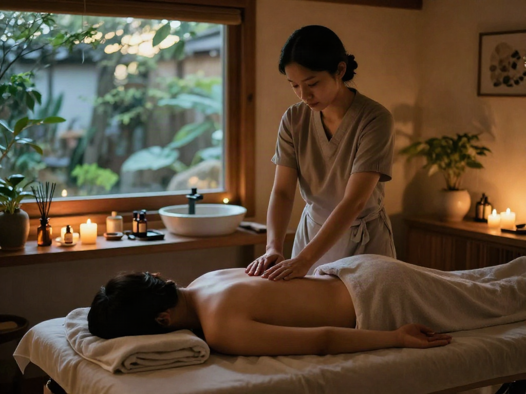 Enjoying a soothing 종로출장안마 massage in a serene therapy studio with calming atmosphere.