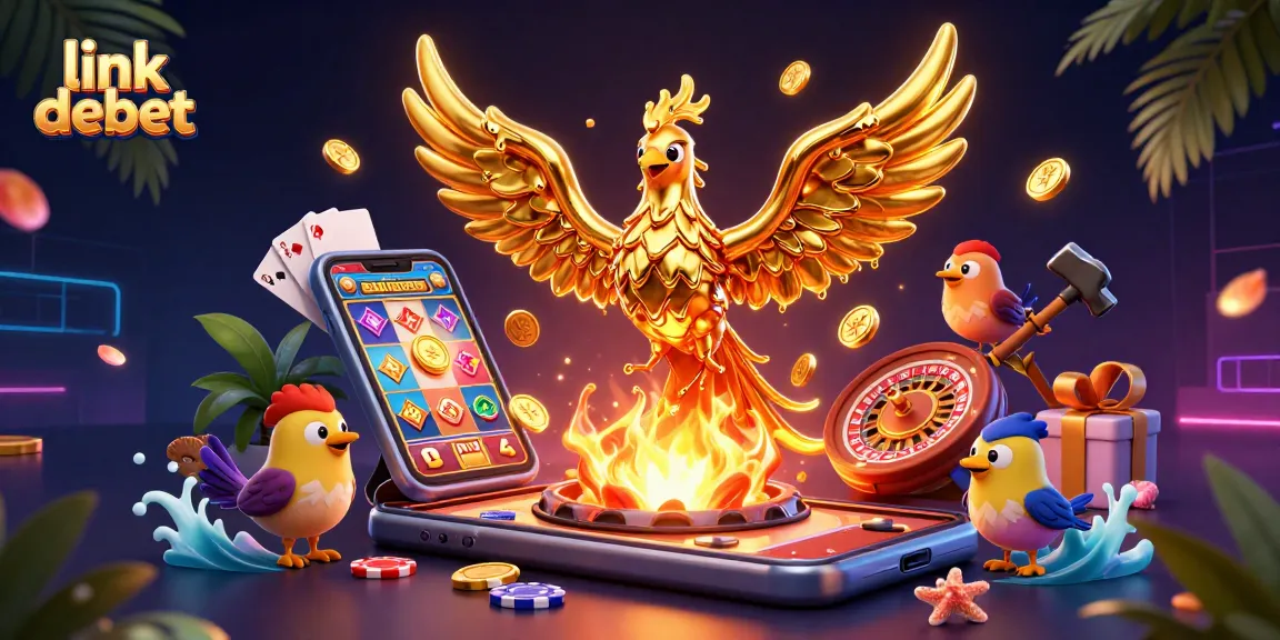 Experience a vibrant gaming world with link debet featuring a golden phoenix and slot games.