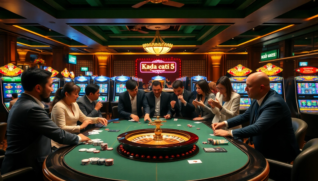 Engaged players analyzing strategies at a vibrant casino table featuring Kèo nhà cái 5 odds and betting elements.