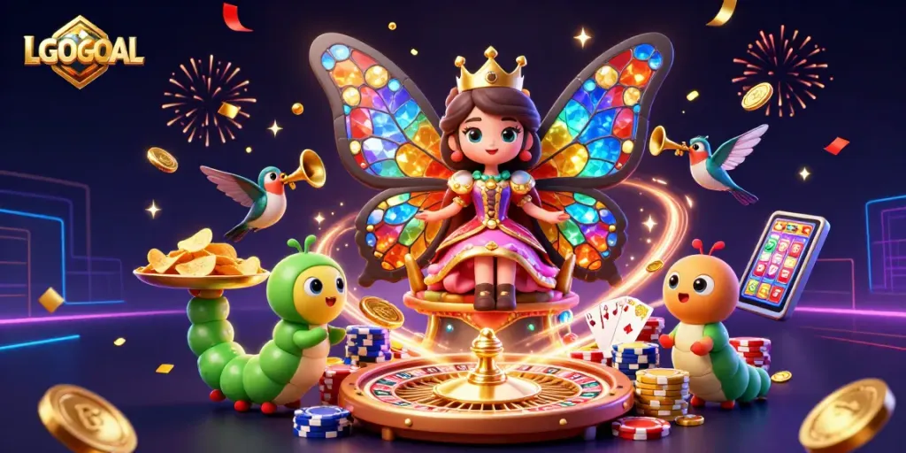 Experience top gaming excitement with LGOGOAL showcasing vibrant characters and magical casino elements.