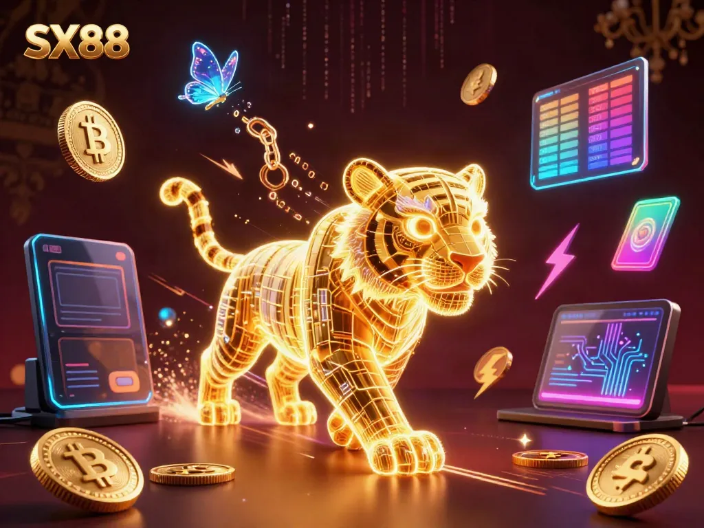 SX88 reveals an immersive digital gambling experience within a vibrant casino landscape, highlighting crypto elements.