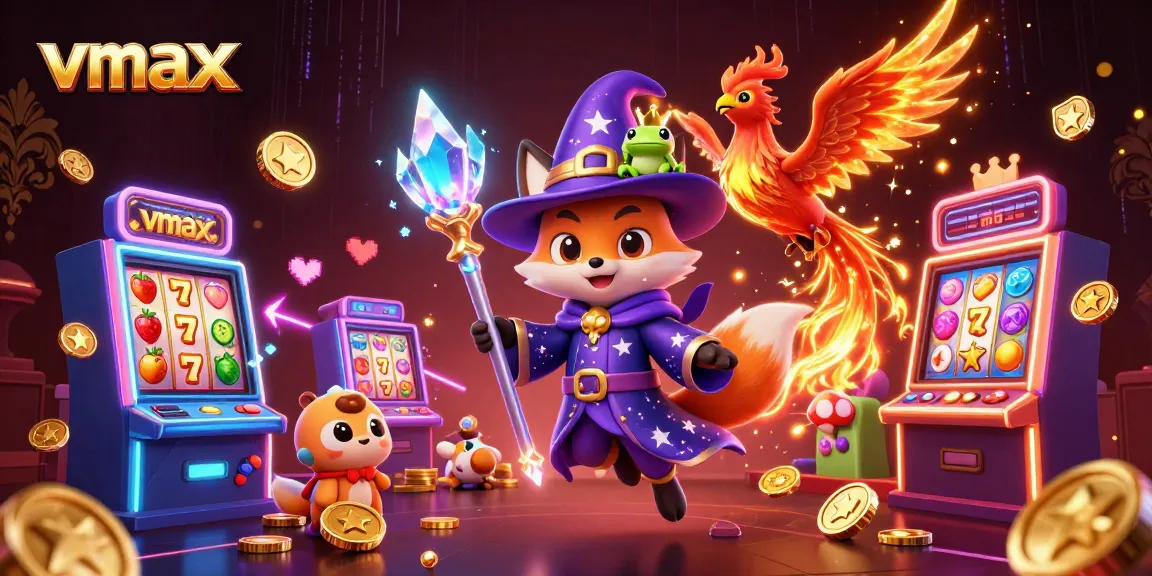 Spin to win with vmax at colorful slot machines showcasing vibrant fruit symbols and golden sparkles.