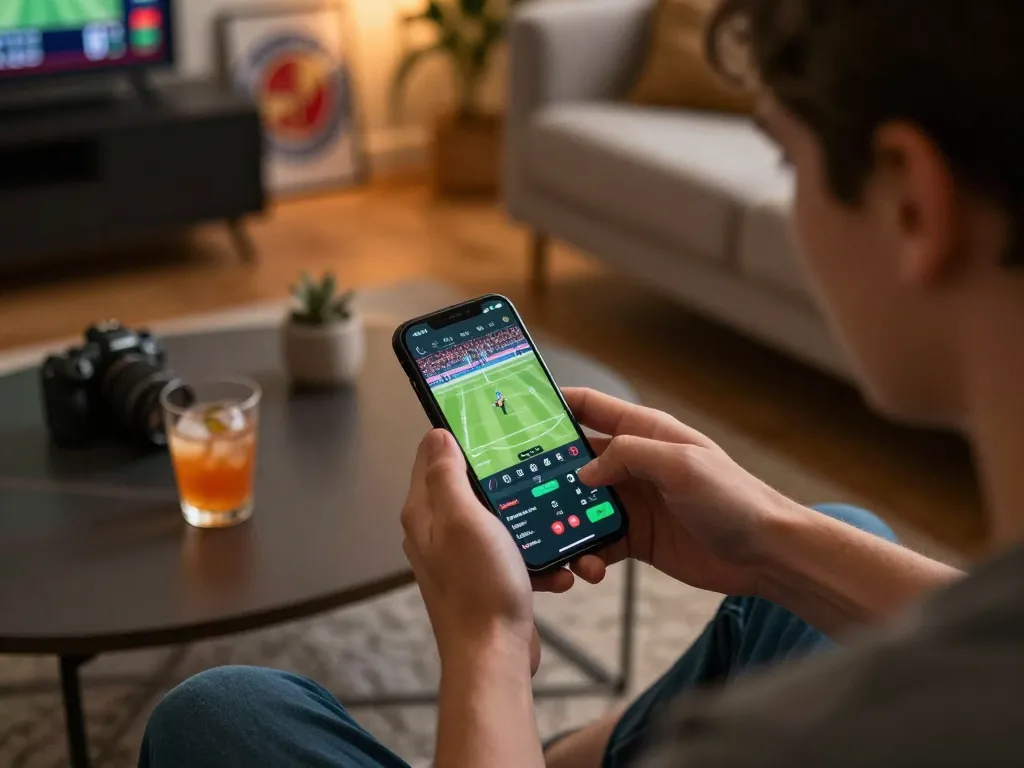 Placing bets on the TR88 mobile app during a live sports match at home