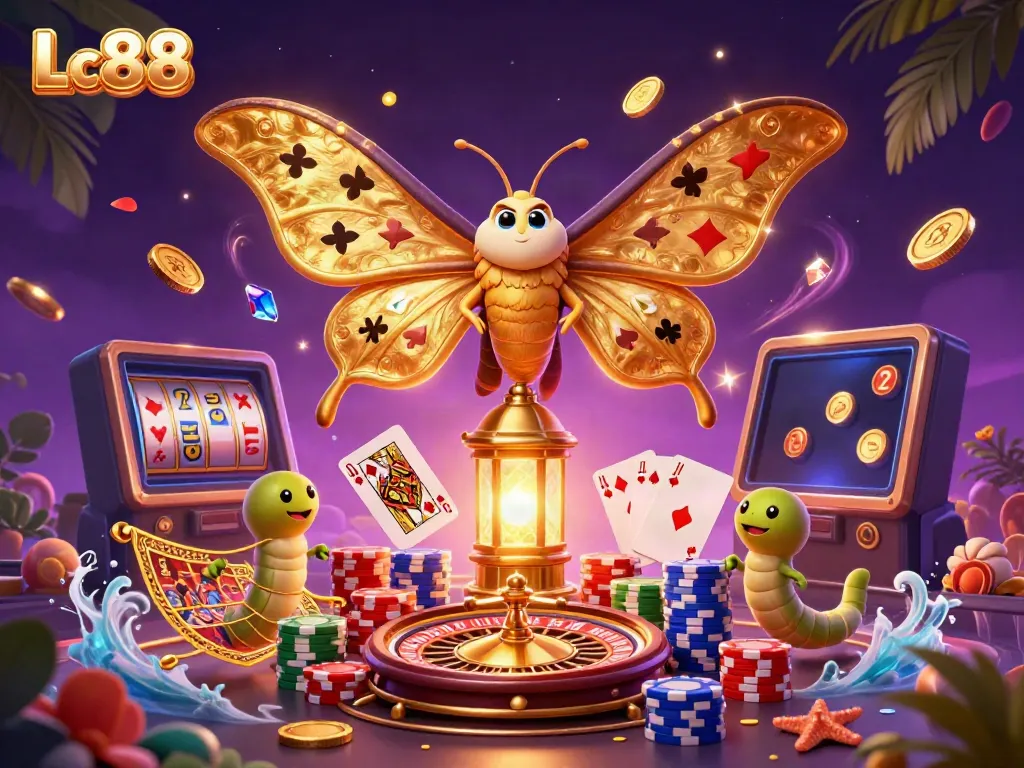 Experience the vibrant world of Lc88 with golden coins and dazzling casino elements in an exciting 3D illustration.