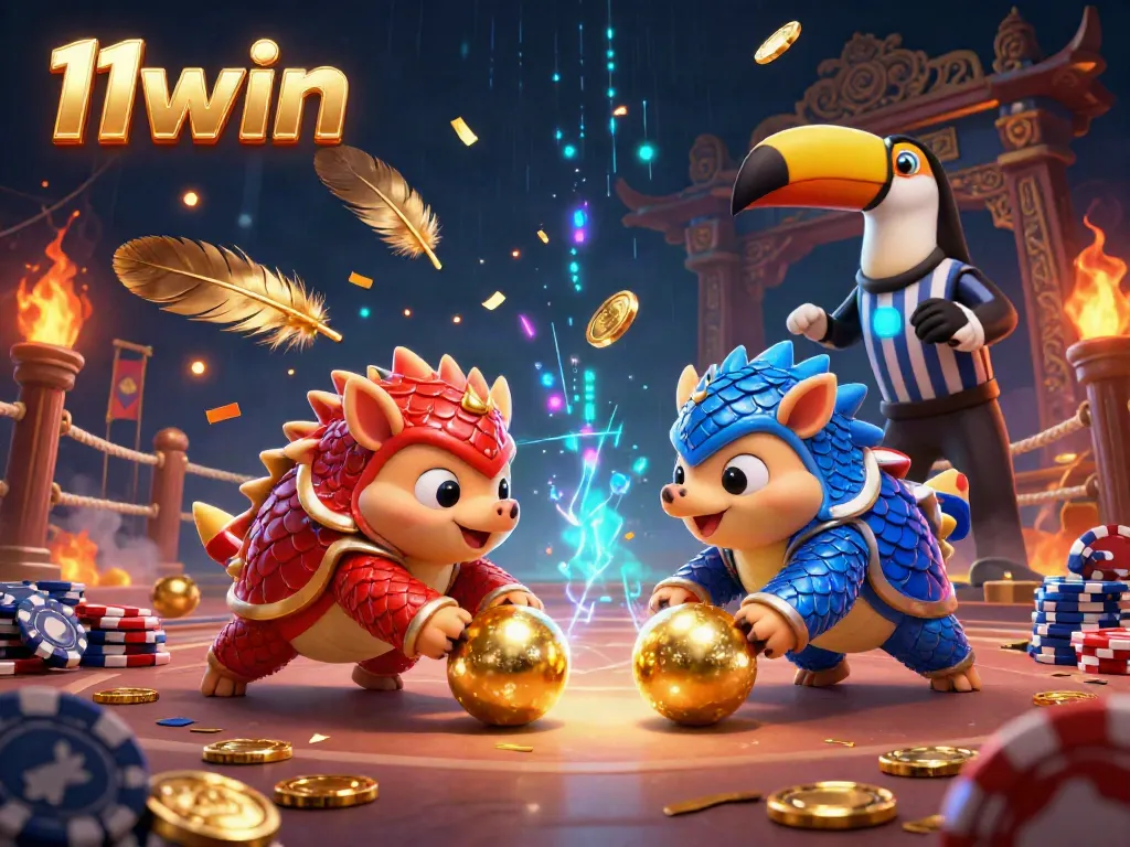 Experience the vibrant 11win casino world with rival pangolins in a thrilling gaming scene.