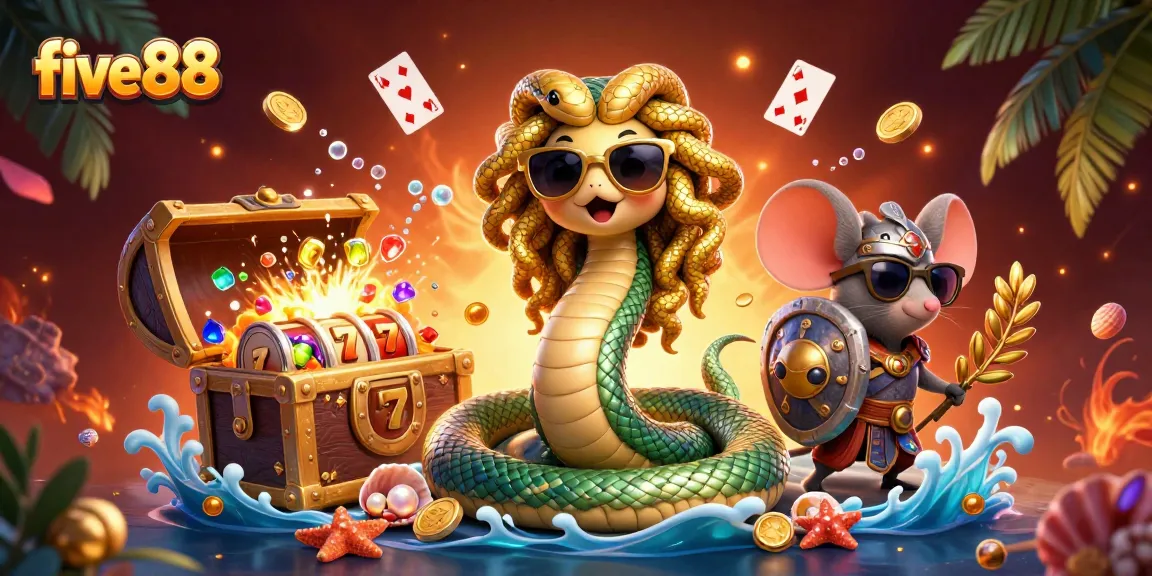 Join the fun with five88's captivating casino adventure filled with Medusa, gems, and slot reels.