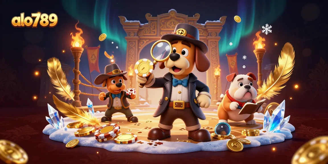 Engage in thrilling adventures with alo789, featuring a detective and bulldog uncovering poker chip treasures.