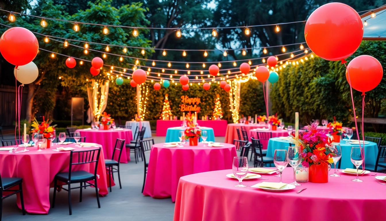 Outdoor Party Rentals featuring a beautifully arranged birthday celebration with vibrant decorations.