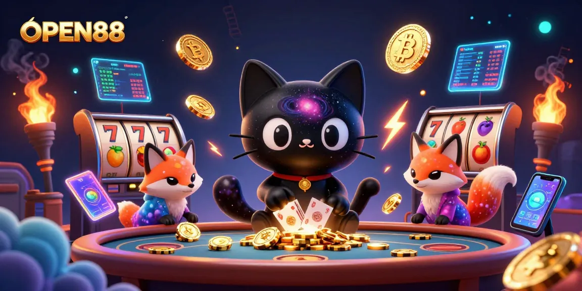 Experience the excitement of OPEN88 casino with a captivating 3D cosmic gambling scene.