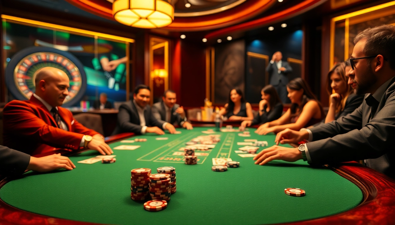 A high-stakes poker game at a luxury casino table, highlighting 789f's thrilling gaming experience.