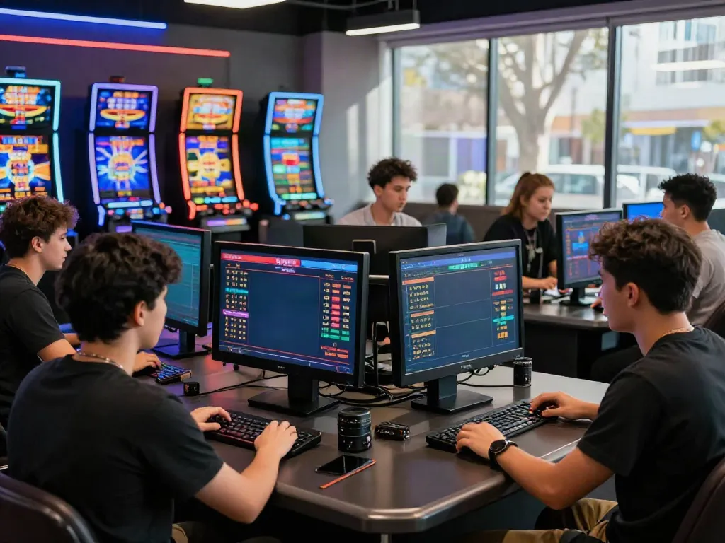 Exciting online gambling atmosphere at https://red88.limited/ with vibrant digital displays and engaged participants.