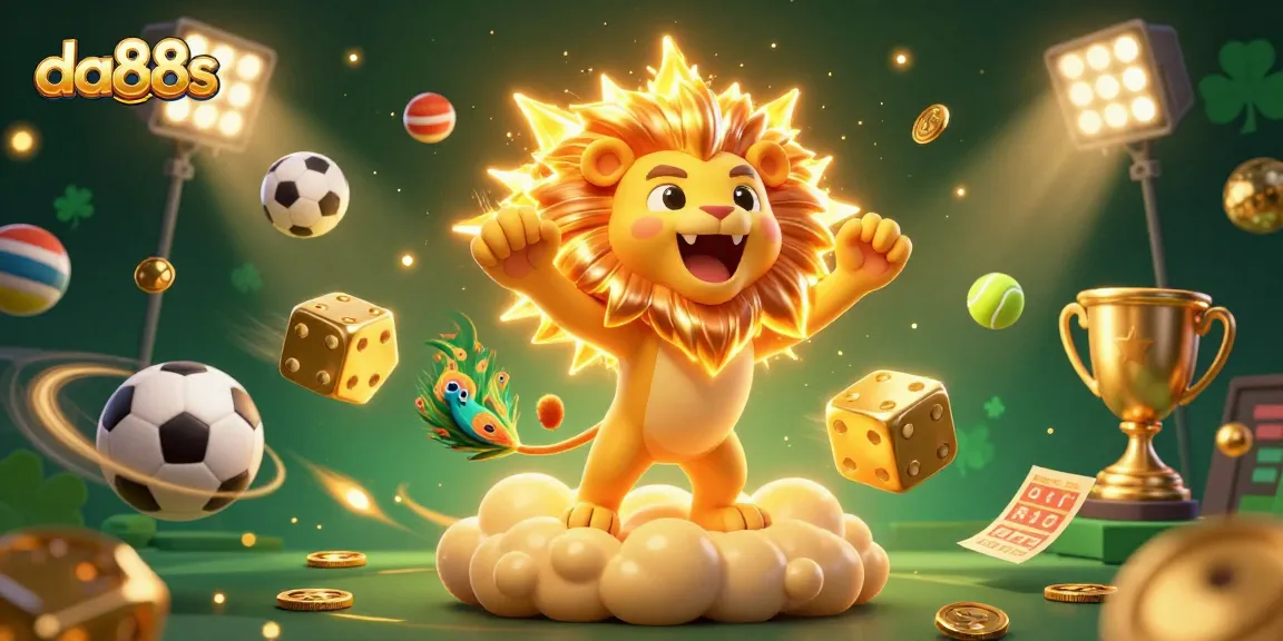 Experience thrilling action with da88s featuring a lively 3D cartoon lion and dynamic sports elements!