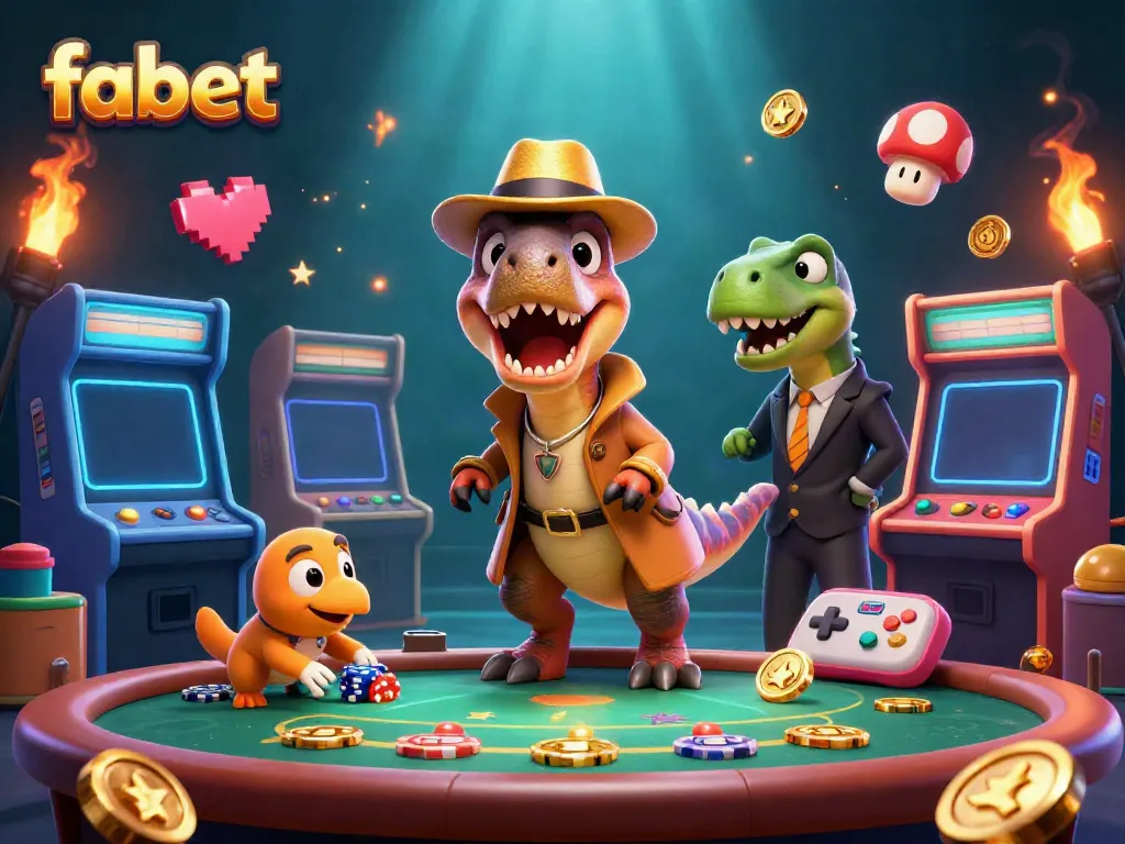 Engage in thrilling gameplay at fabet with our lively scene featuring a velociraptor card counter and stegosaurus pit boss.
