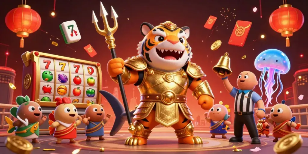 Engage in thrilling gameplay with IDNSCORE's vibrant underwater casino scene featuring a tiger shark.