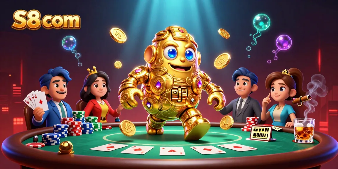Engage with exciting gaming scenes at S8 com, featuring a dynamic golden golem amidst poker action.
