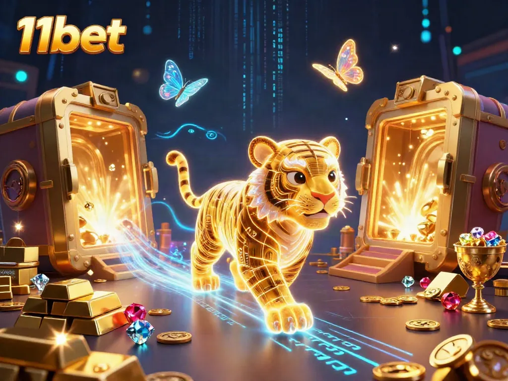 Experience thrilling gaming action with 11bet in a vibrant 3D casino landscape filled with treasures.
