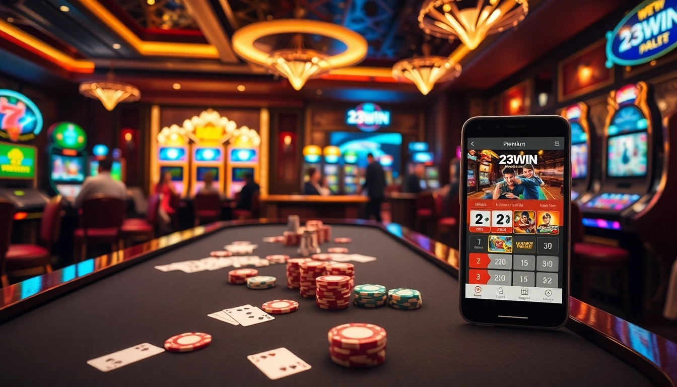 Experience dynamic gameplay at 23WIN with vibrant casino visuals featuring exciting gambling action.