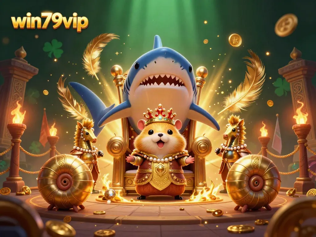 Experience the excitement at win79vip with vibrant 3D casino elements featuring a golden hamster king and royal guards.