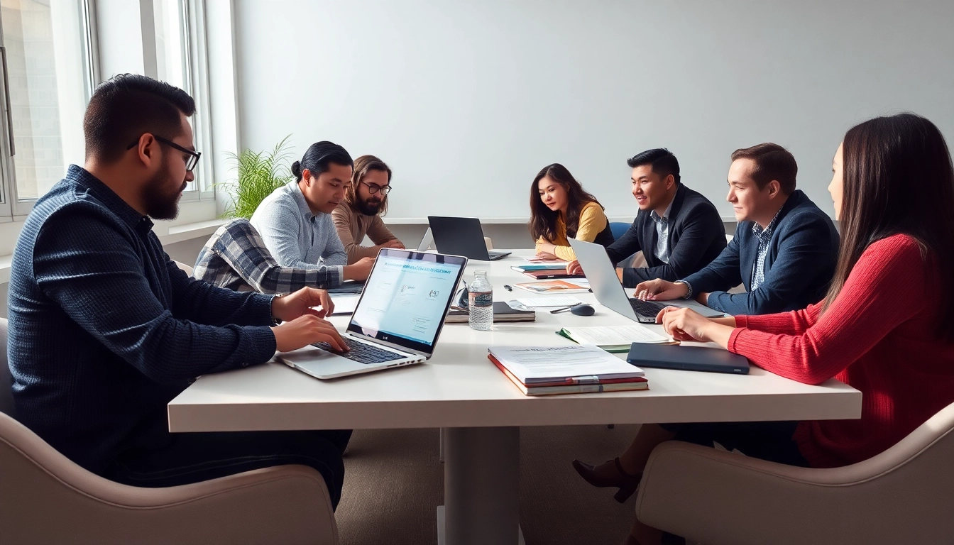 Engaged group collaboration with certification help providers in a modern study setting.