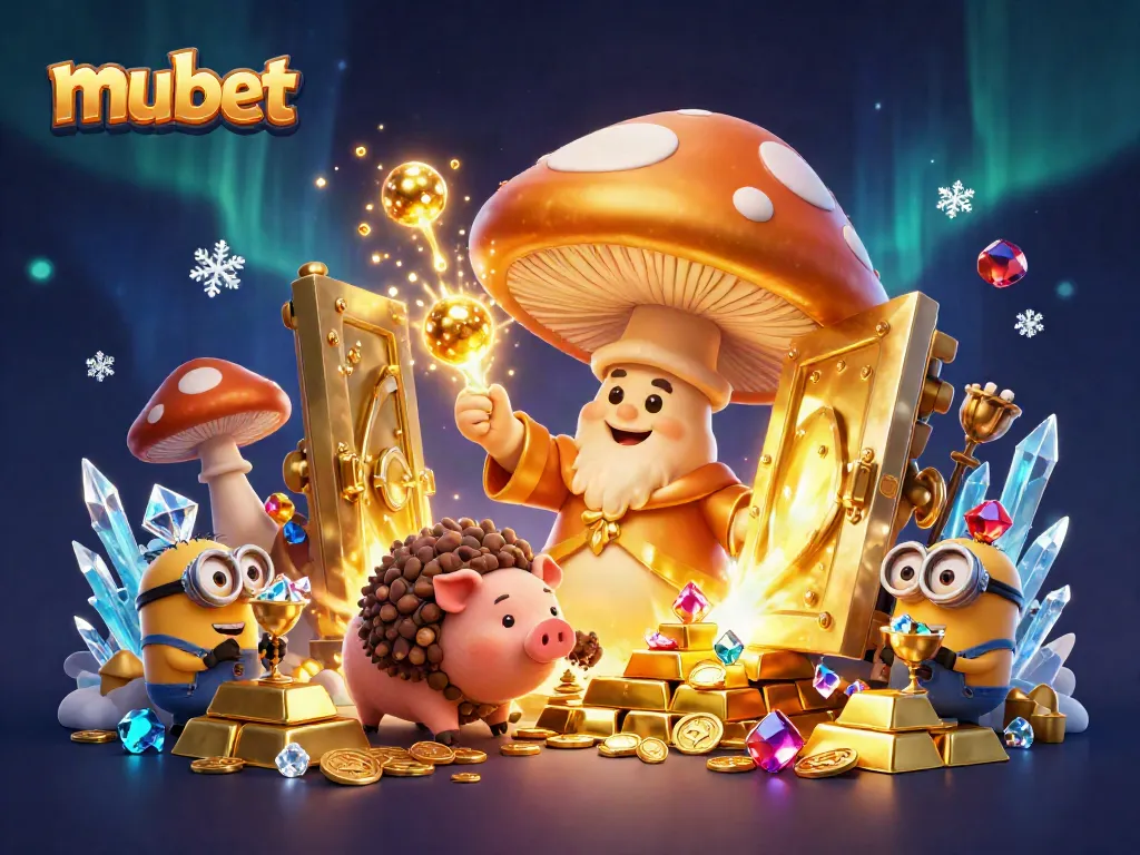 Join the magic of mubet with enchanting characters and gold treasures in this casino illustration.
