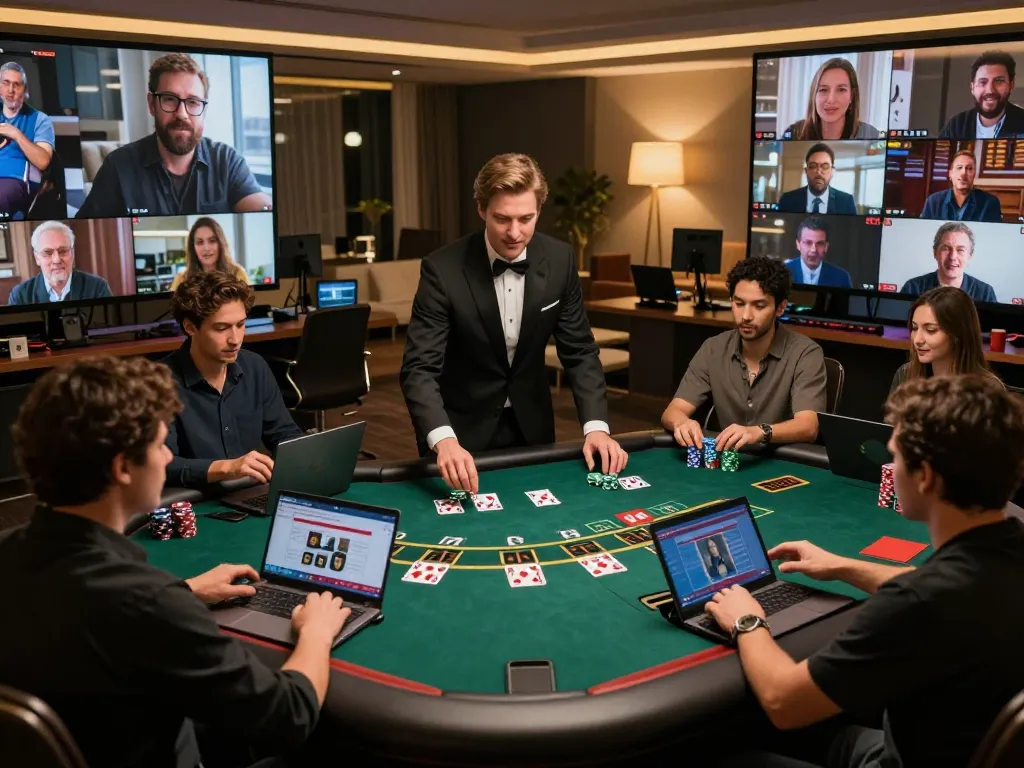 Vipwin79 online casino scene showcasing players engaging in blackjack with live dealer excitement