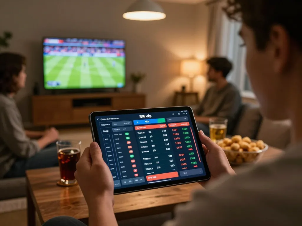 Engaging in sports betting on rik vip app while watching a live football game with friends
